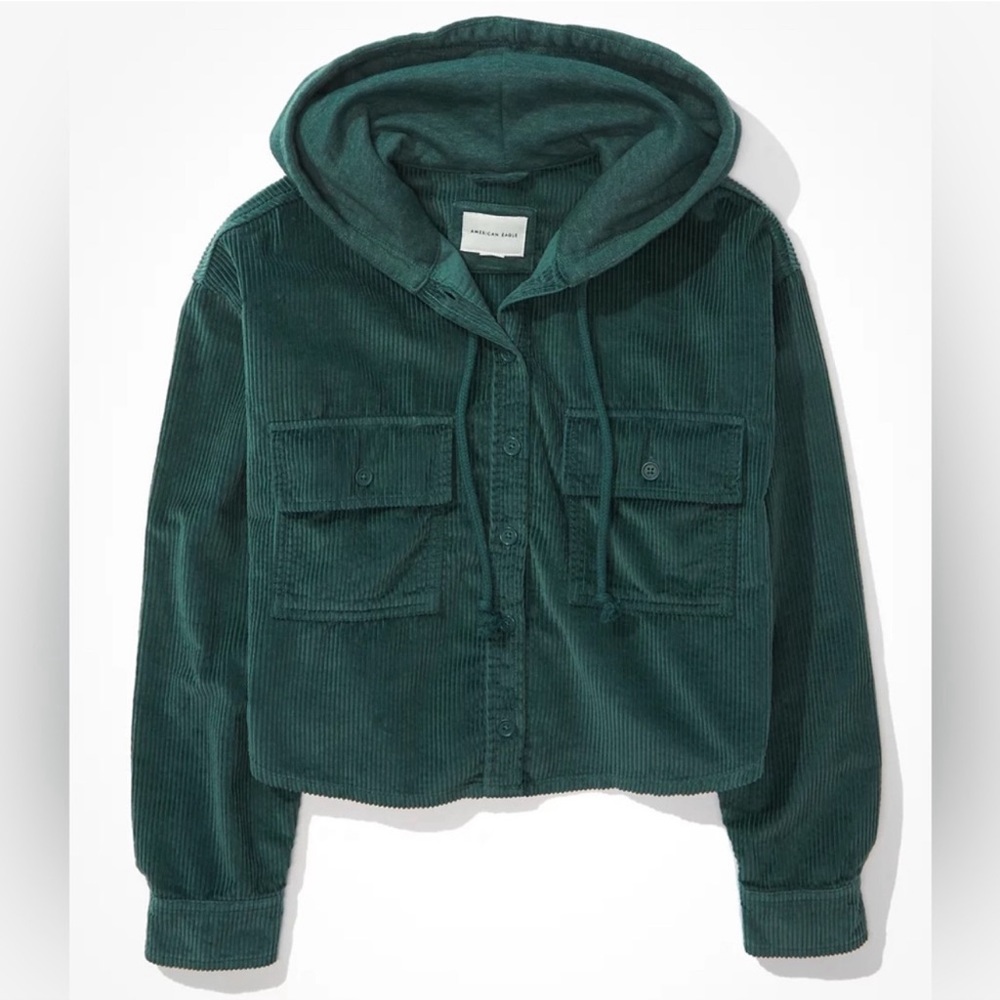 American Eagle Outfitters Green Corduroy Hoodie